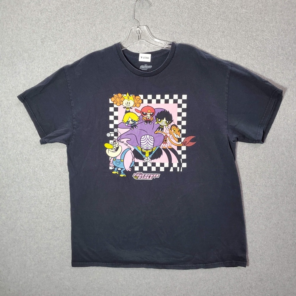 PowerPuff Girls Men Shirt XL Black‎ Logo Cartoon Graphic Short Sleeve Crew Neck